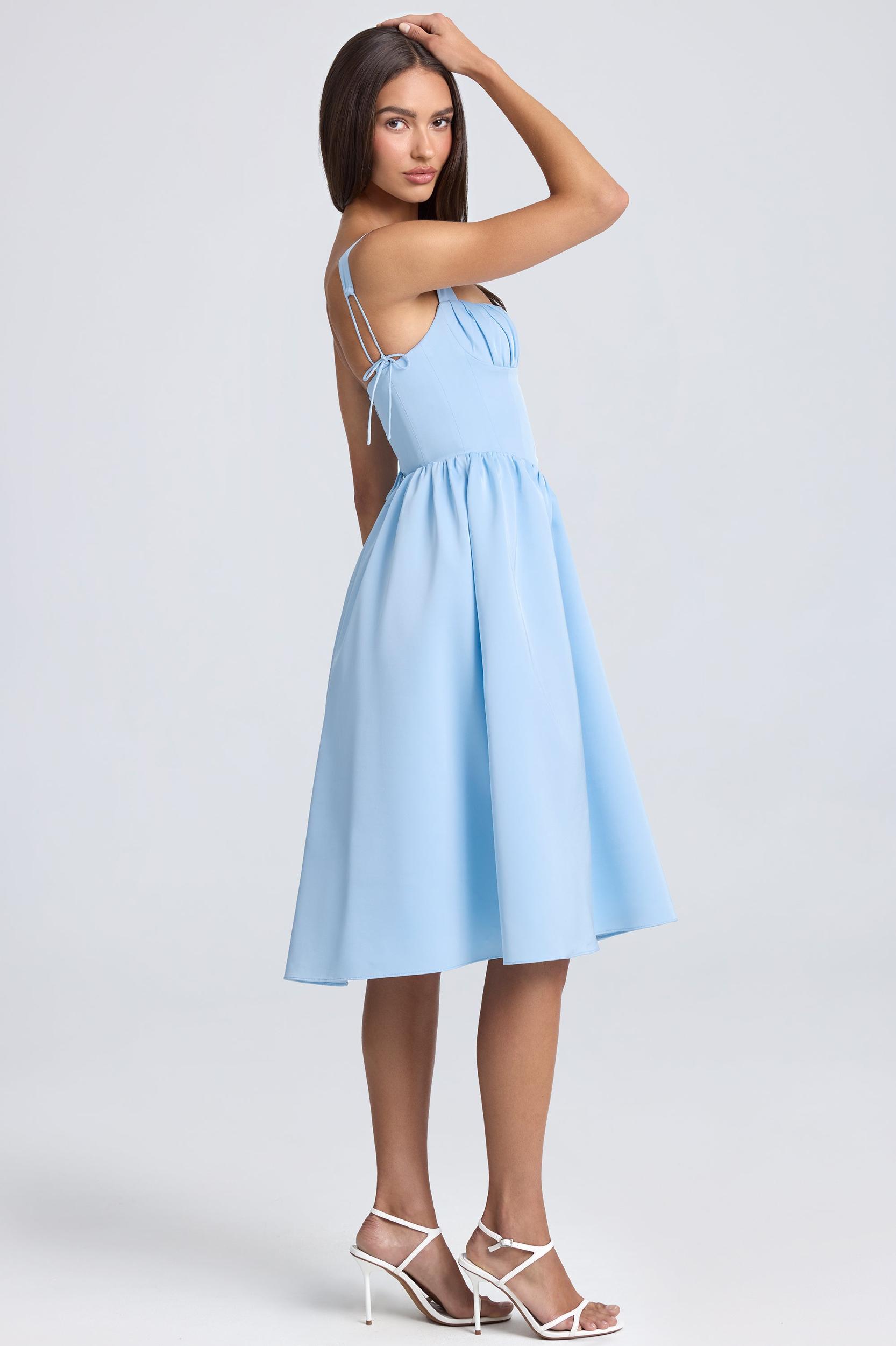 Draped Corset Midaxi Dress in Powder Blue Product Image