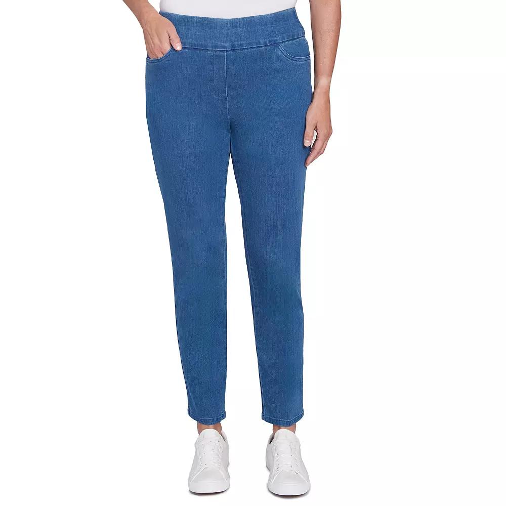 Petite Alfred Dunner Super Stretch Pull-On Straight-Leg Denim Pants, Women's,  Product Image
