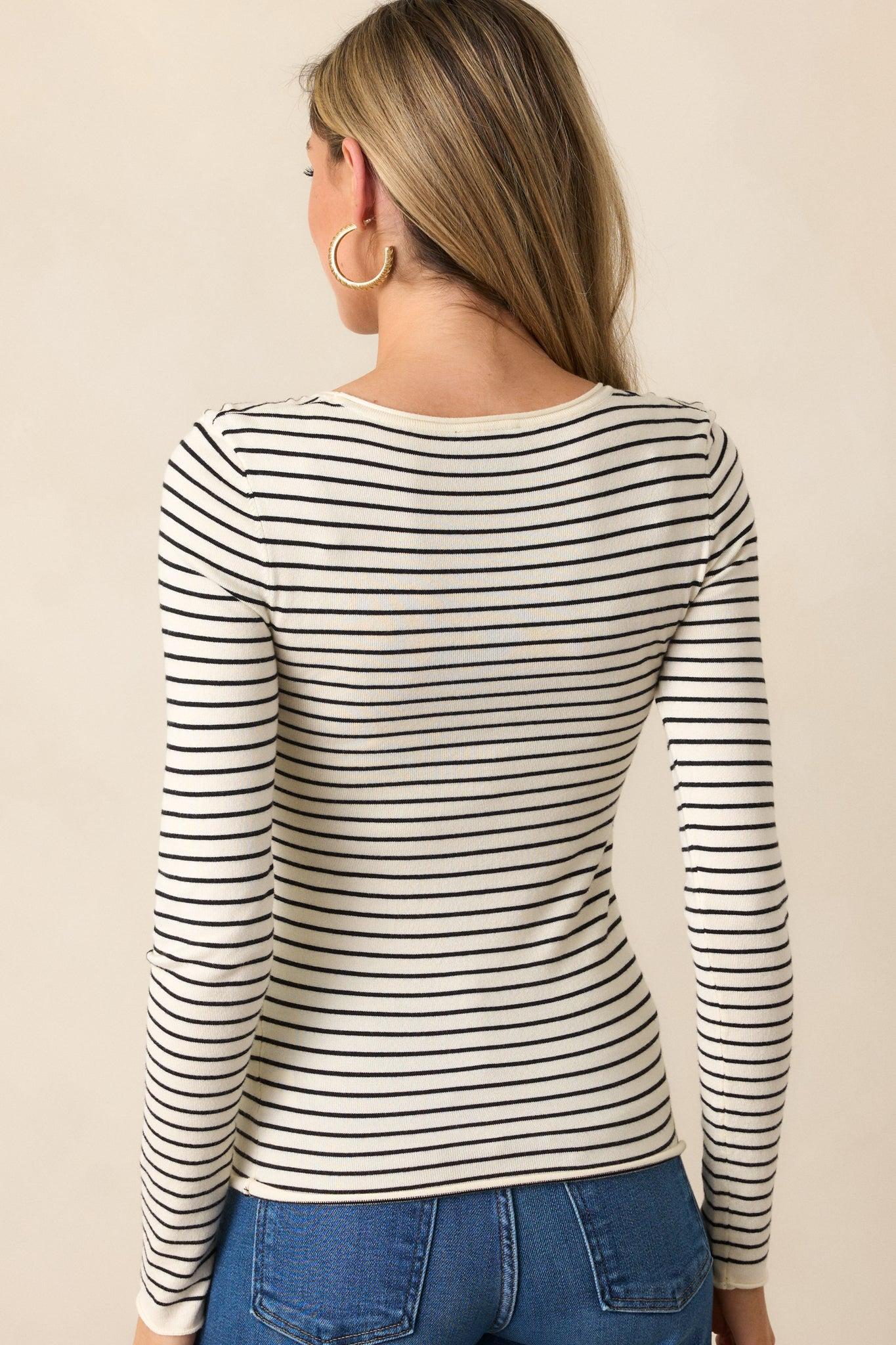 Mixed Signals Ivory Stripe Long Sleeve Top Product Image