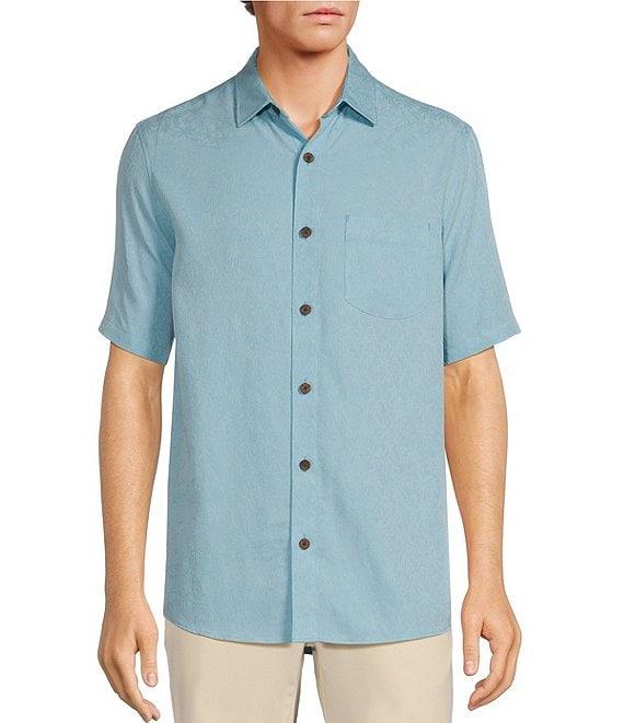 Caribbean Big & Tall Palm Paradise Jacquard Solid Short Sleeve Woven Shirt Product Image