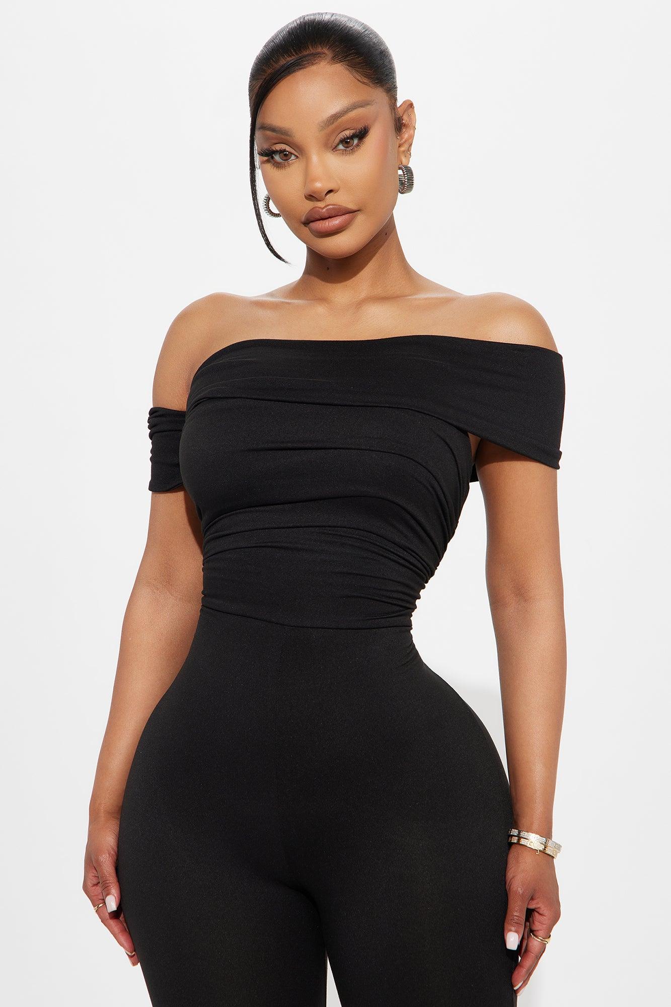 Janice Off Shoulder Capri Jumpsuit - Black Product Image