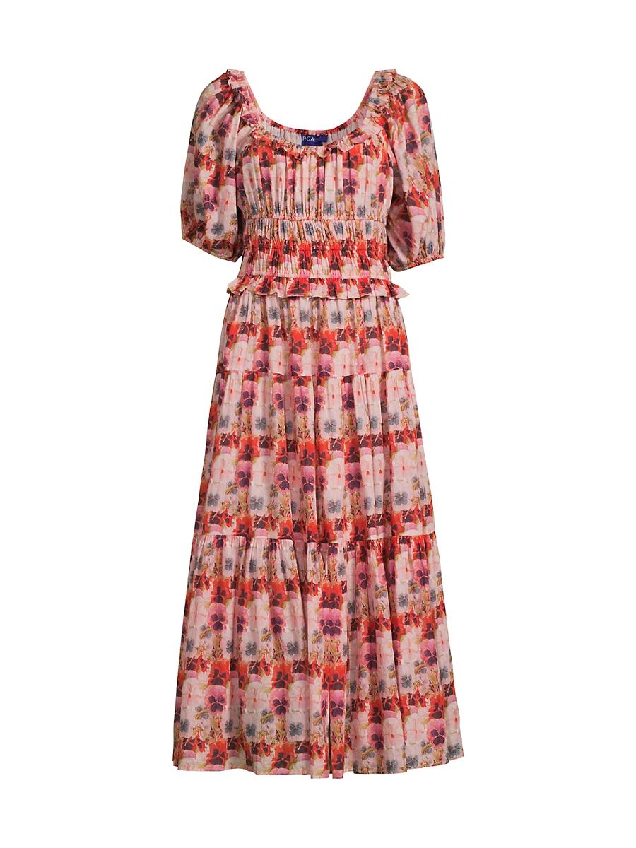 Womens Percy Pansy Print Puff-Sleeve Midi-Dress Product Image