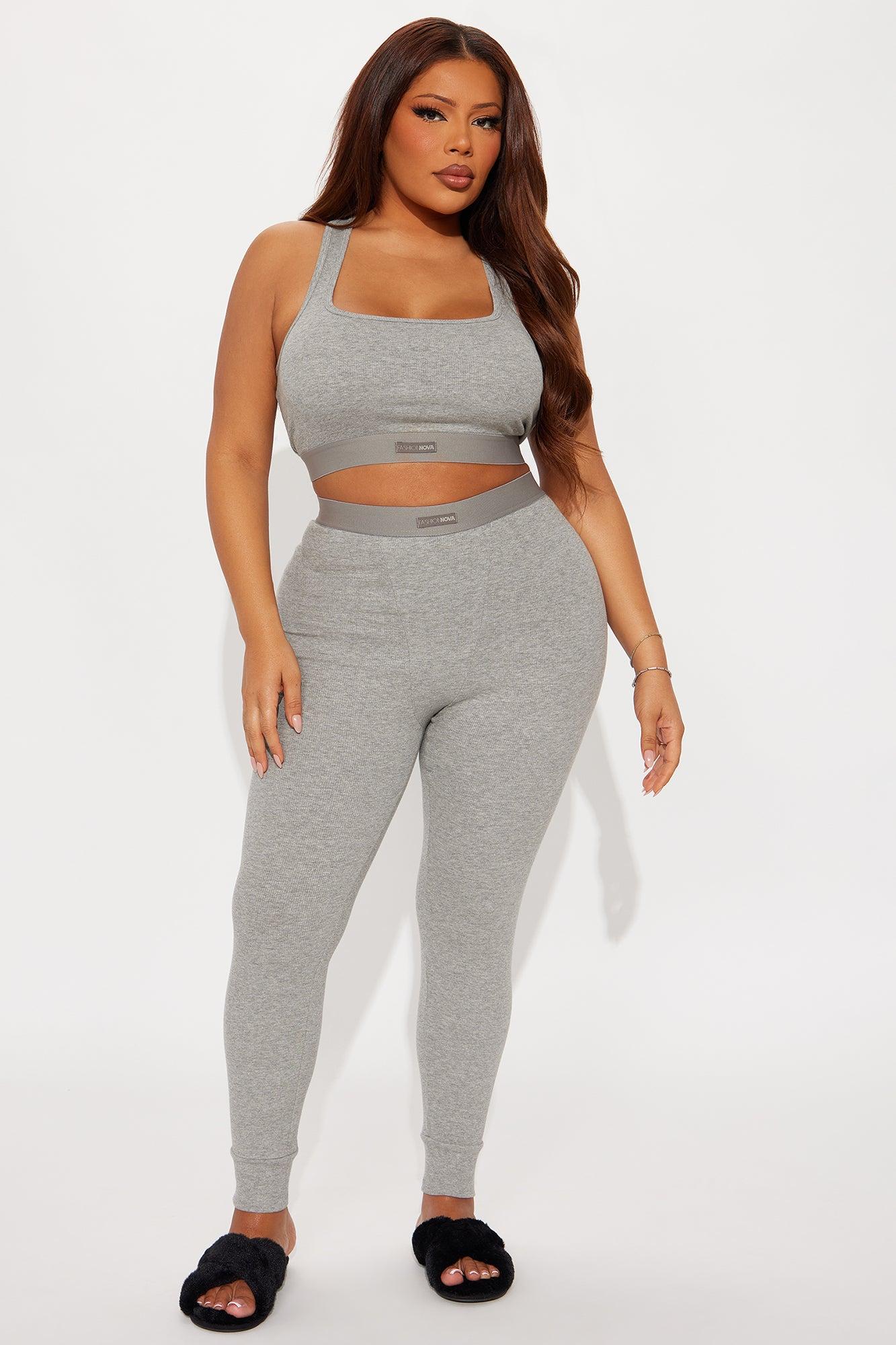FN Mood Racerback Bra And Legging 2 Piece Cotton Set - Heather Grey Product Image