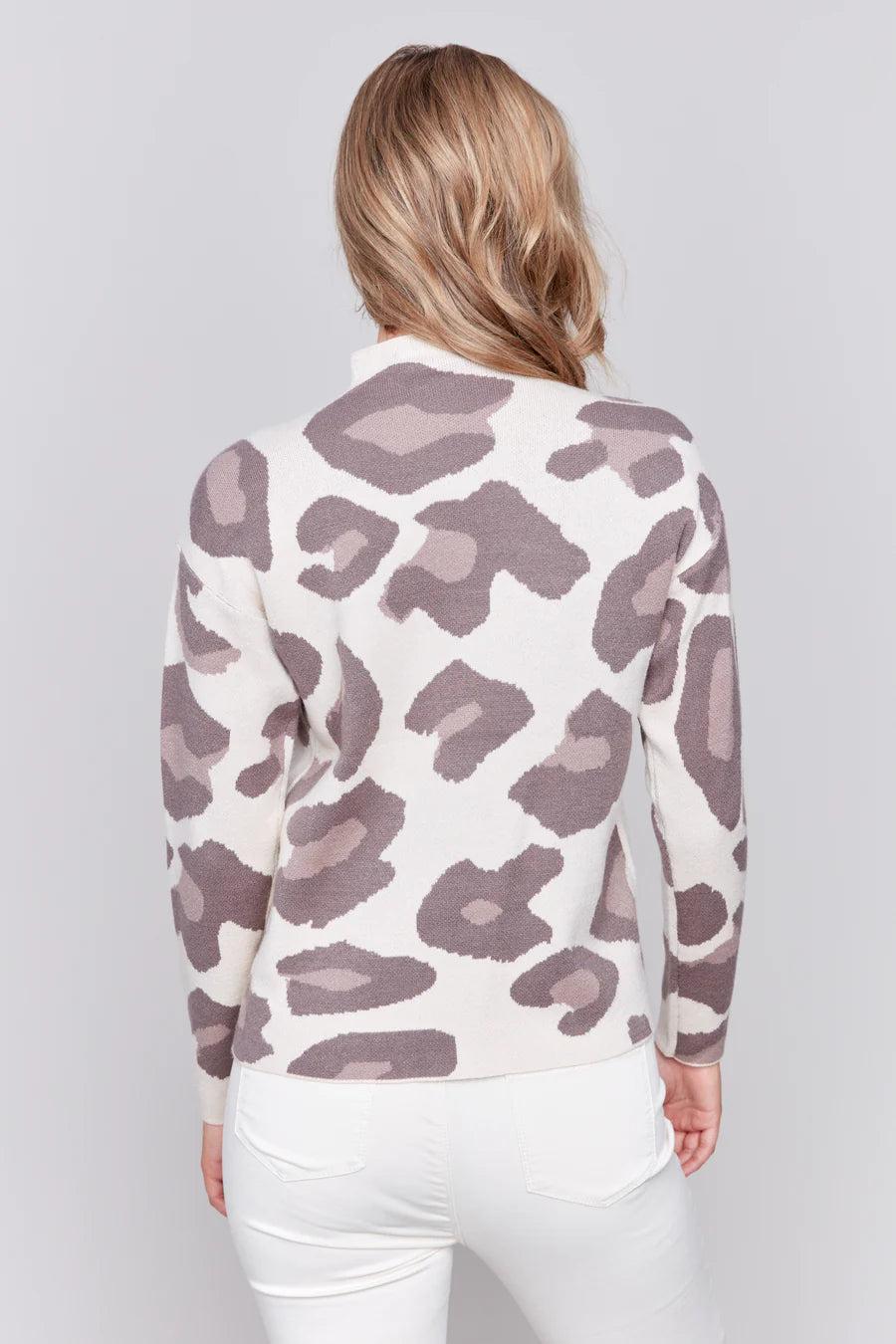 Animal Jacquard Mock Neck Drop Shoulder Sweater Product Image