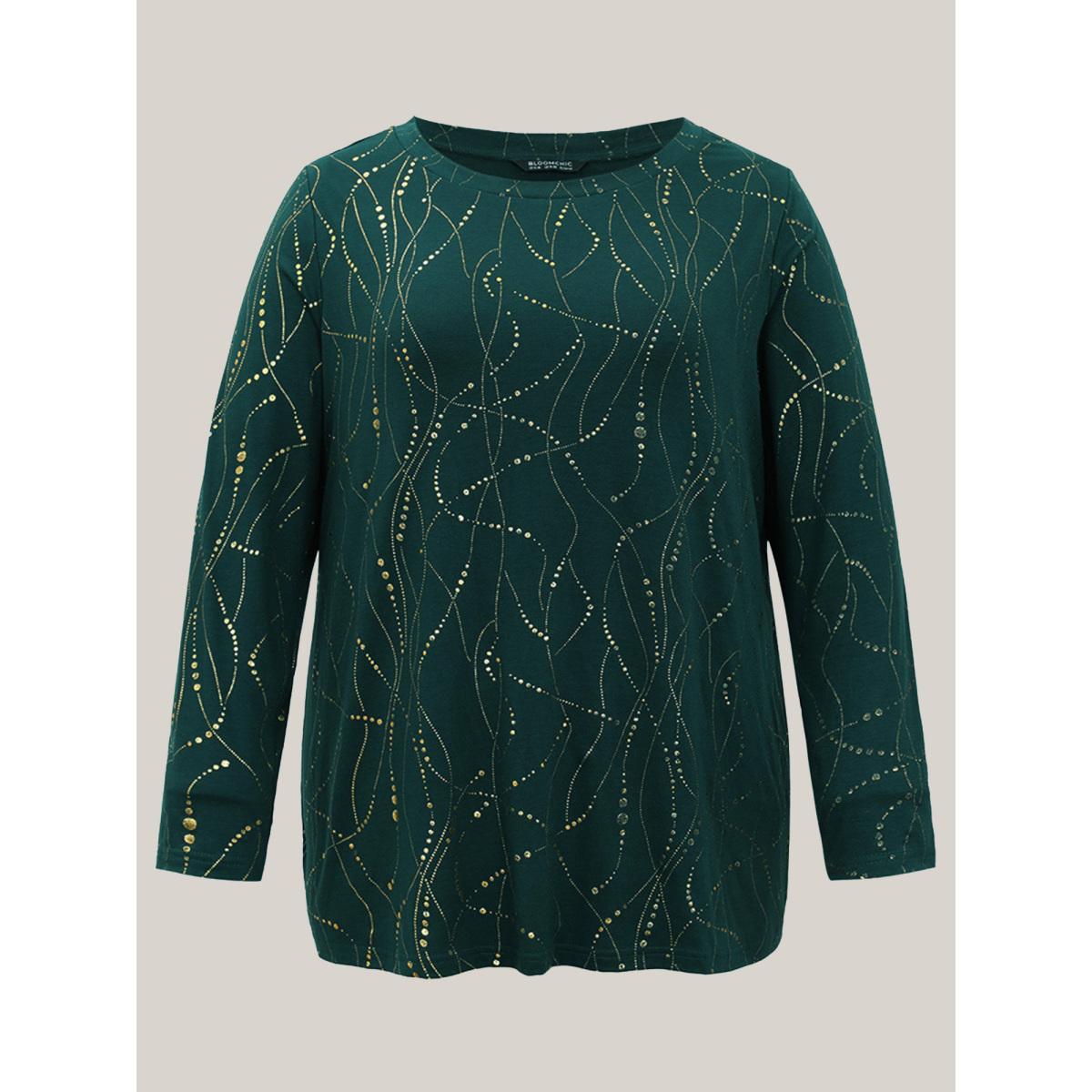 Plus Size Polka Dot Contrast Round Neck T-shirt DarkGreen Women Leisure Contrast Polka Dot Round Neck Casual T-shirts BloomChic 18-20/2X Product Image