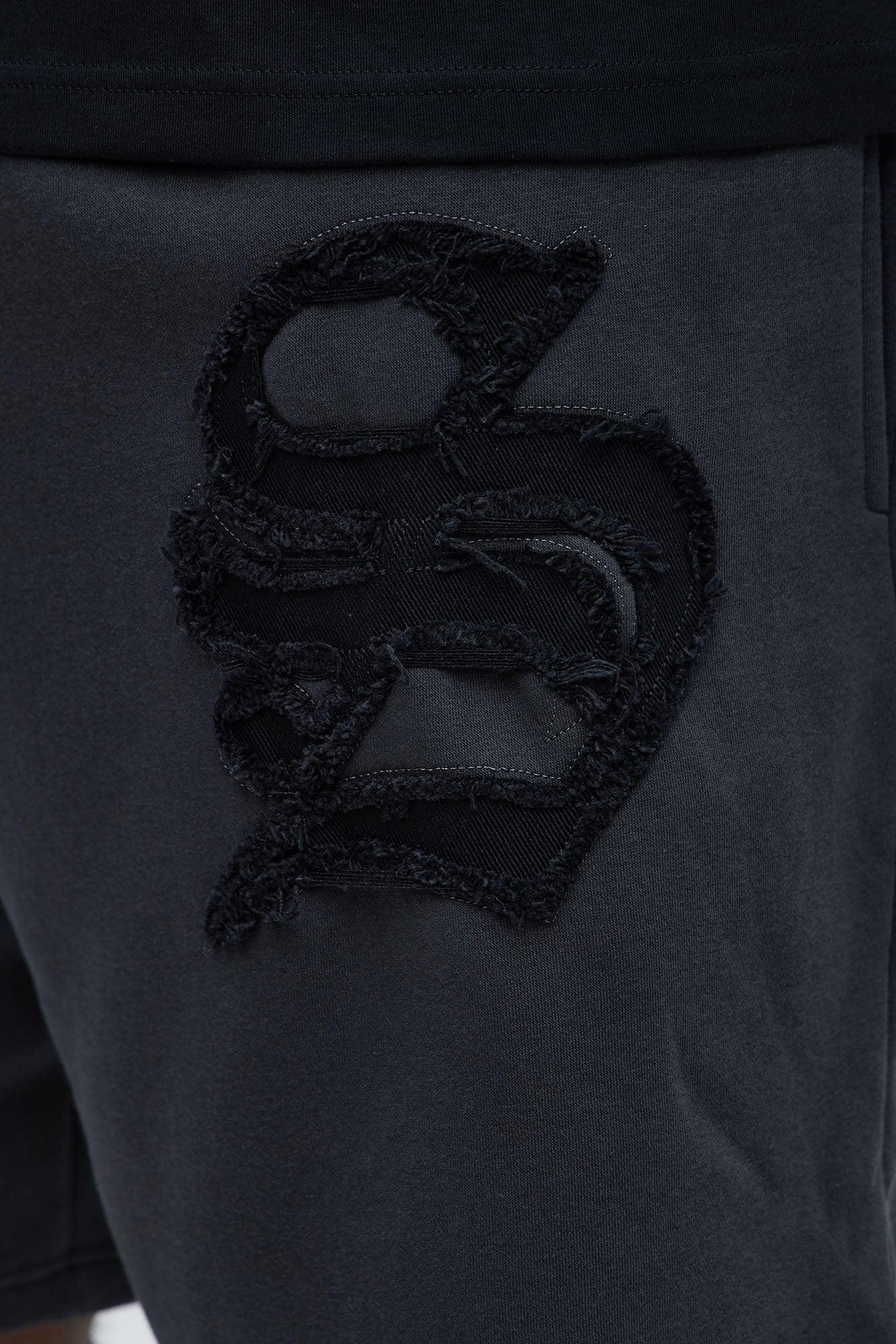 Tyson Relaxed Frayed Patch Sweatshorts - Charcoal Male Product Image