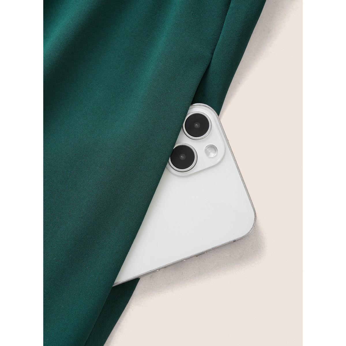 Plus Size Shirt Collar Solid Pleated Ruffle Cap Sleeve Dress DarkGreen Women At the Office Gathered Shirt collar Cap Sleeve Curvy Midi Dress BloomChic 10/M Product Image