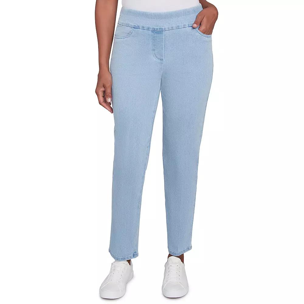 Petite Alfred Dunner Super Stretch Pull-On Straight-Leg Denim Pants, Women's,  Product Image