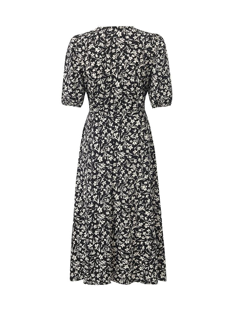 Iris Print V-Neck Tied Women Midi Dress Product Image