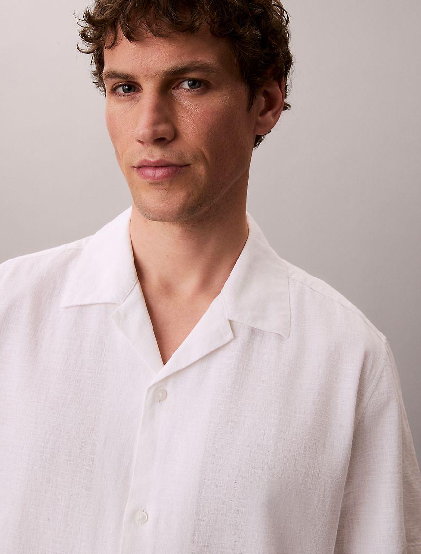 Linen Cotton Short Sleeve Button-Down Shirt Product Image