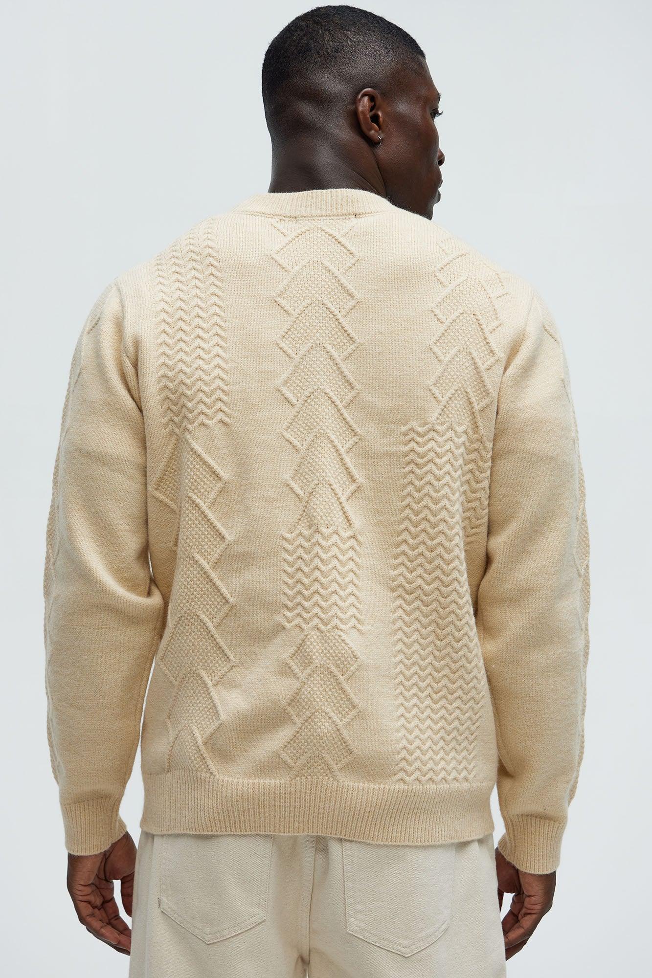 Argus Mixed Cable Knit Crewneck Sweater - Beige Product Image