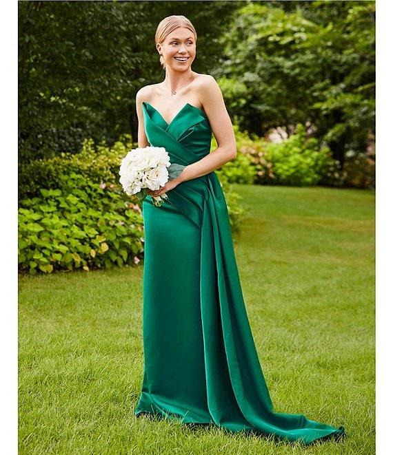 Terani Couture Satin Strapless Sleeveless Drape Side Mermaid Gown Product Image