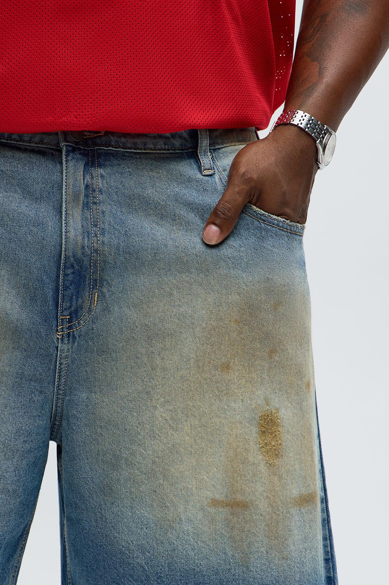 Relaxed Play Dirty Distressed Denim Shorts - Vintage Blue Wash Male Product Image