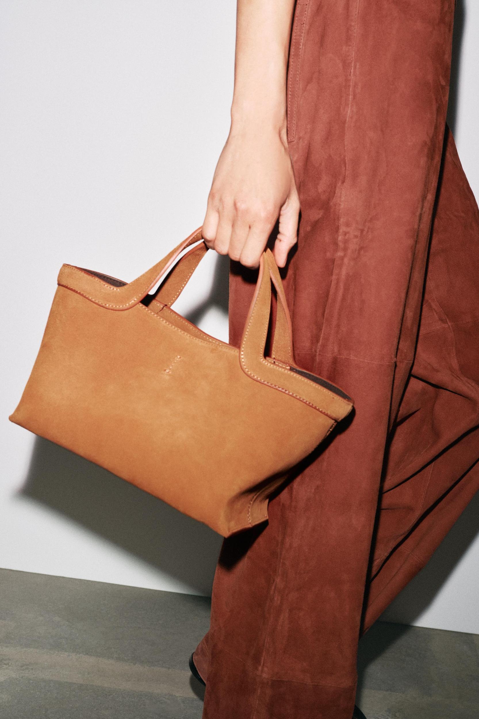 MINI SUEDE TOPSTITCHED SHOPPER Product Image