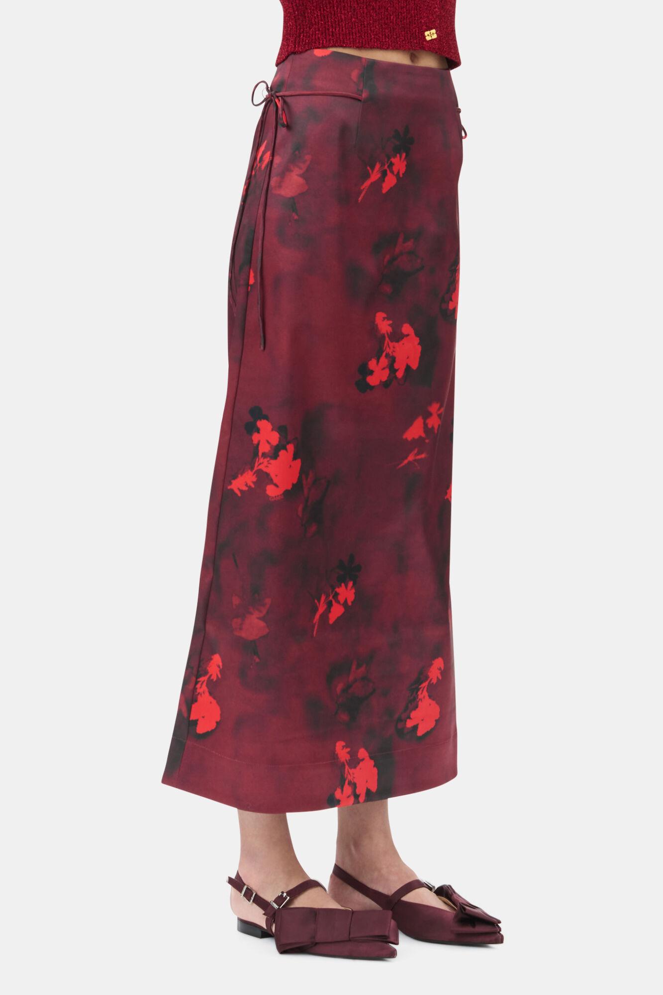 Red Printed Satin Maxi Skirt Product Image
