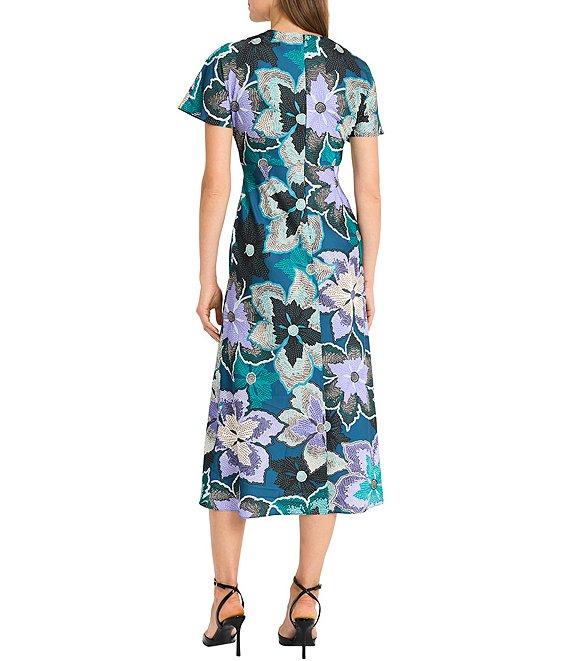 Maggy London Short Flutter Sleeve Floral Midi Dress Product Image
