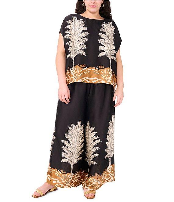 Vince Camuto Plus Size Leaf Printed Wide Leg Coordinating Pants Product Image