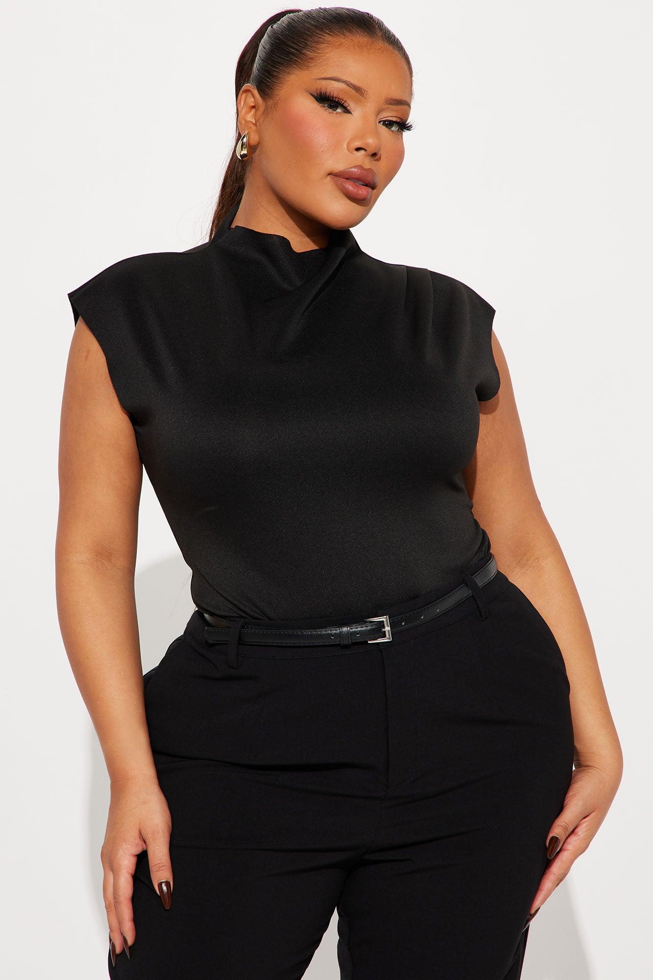 Fern Short Sleeve Mock Neck Bodysuit - Black Product Image