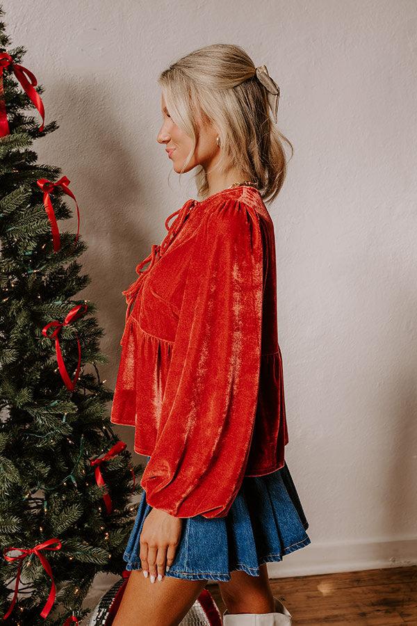 Chic Lifestyle Front Tie Velvet Top in Scarlet Product Image
