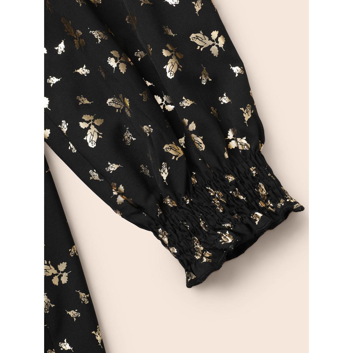 Plus Size Glitter Floral Frill Trim Shirred Dress Black Women Cocktail Texture Party Curvy Bloomchic 30/6X Product Image