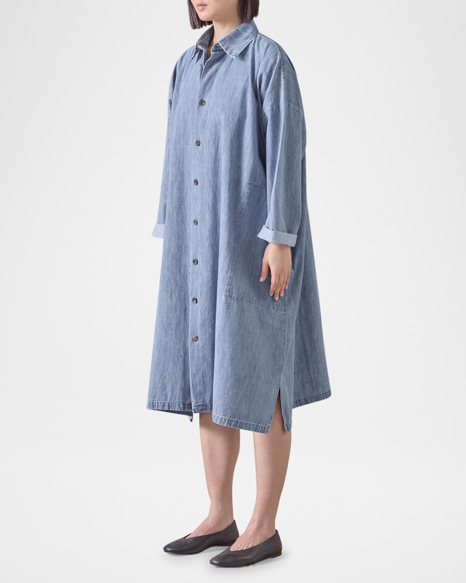 Denim Wide A-Line Back-Pleat Shirtdress With Collar Product Image