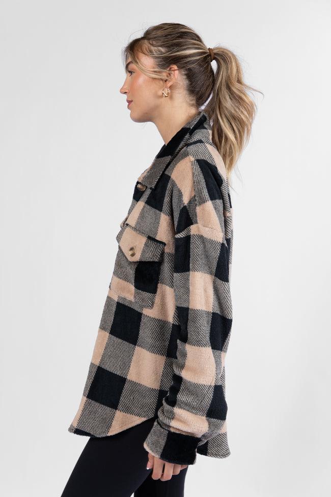 Wind Down Black and Tan Fleece Plaid Shacket FINAL SALE Product Image