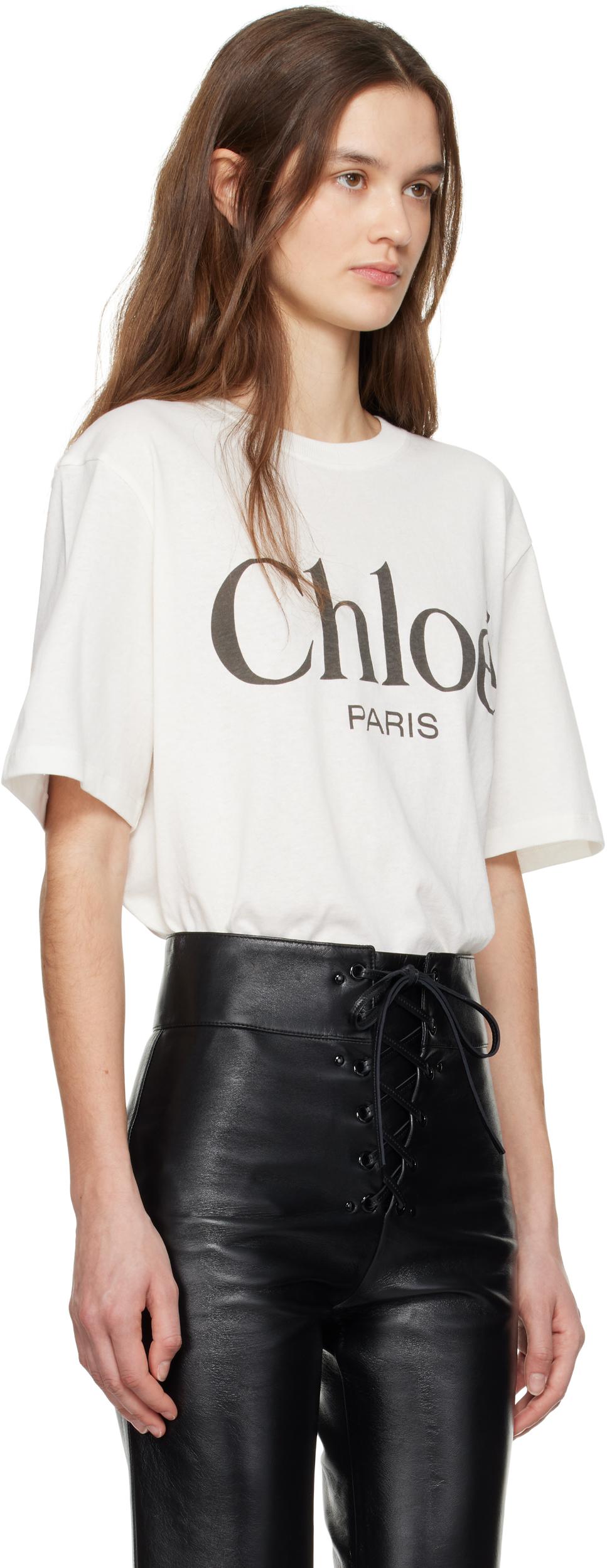 CHLOÉ White Crewneck T-shirt With Logo Print On The Front In Cotton Woman Product Image