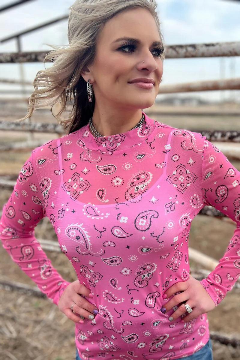 Sterling Kreek Bandana Babe Pink Mesh Top Product Image