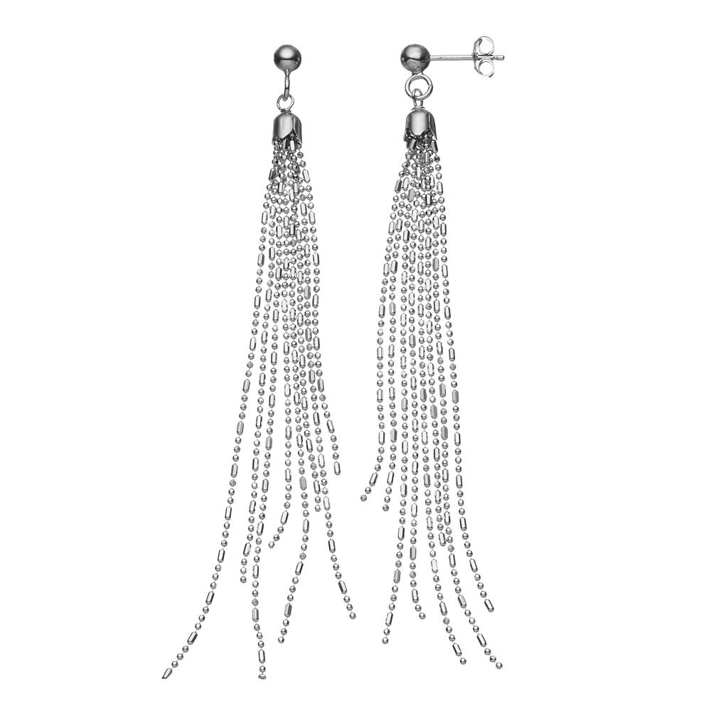 Sterling Silver Beaded Fringe Drop Earrings, Women's, Grey Product Image
