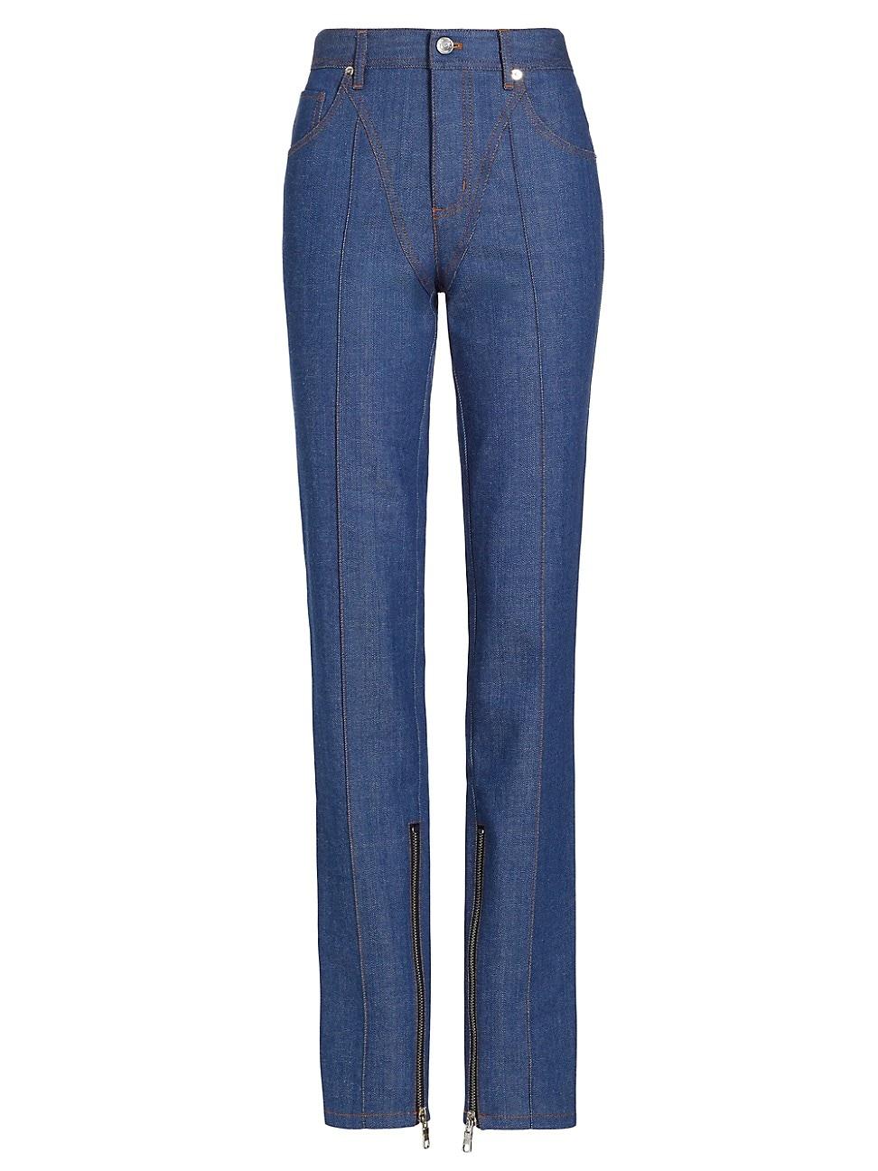 Womens Zipper-Detail Tapered Denim Pants Product Image