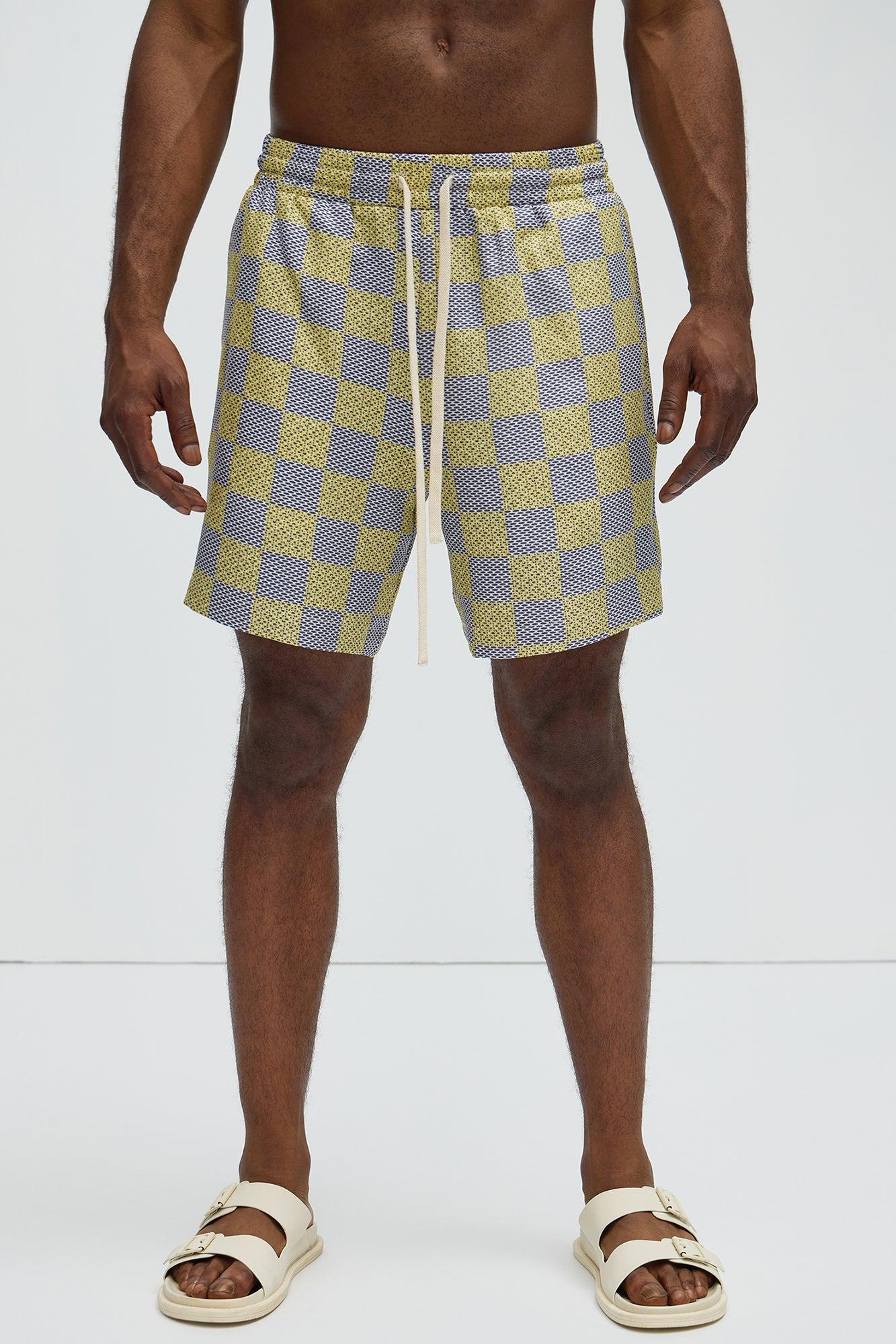 Checkered Print Warm Up Shorts - Yellow/combo Product Image