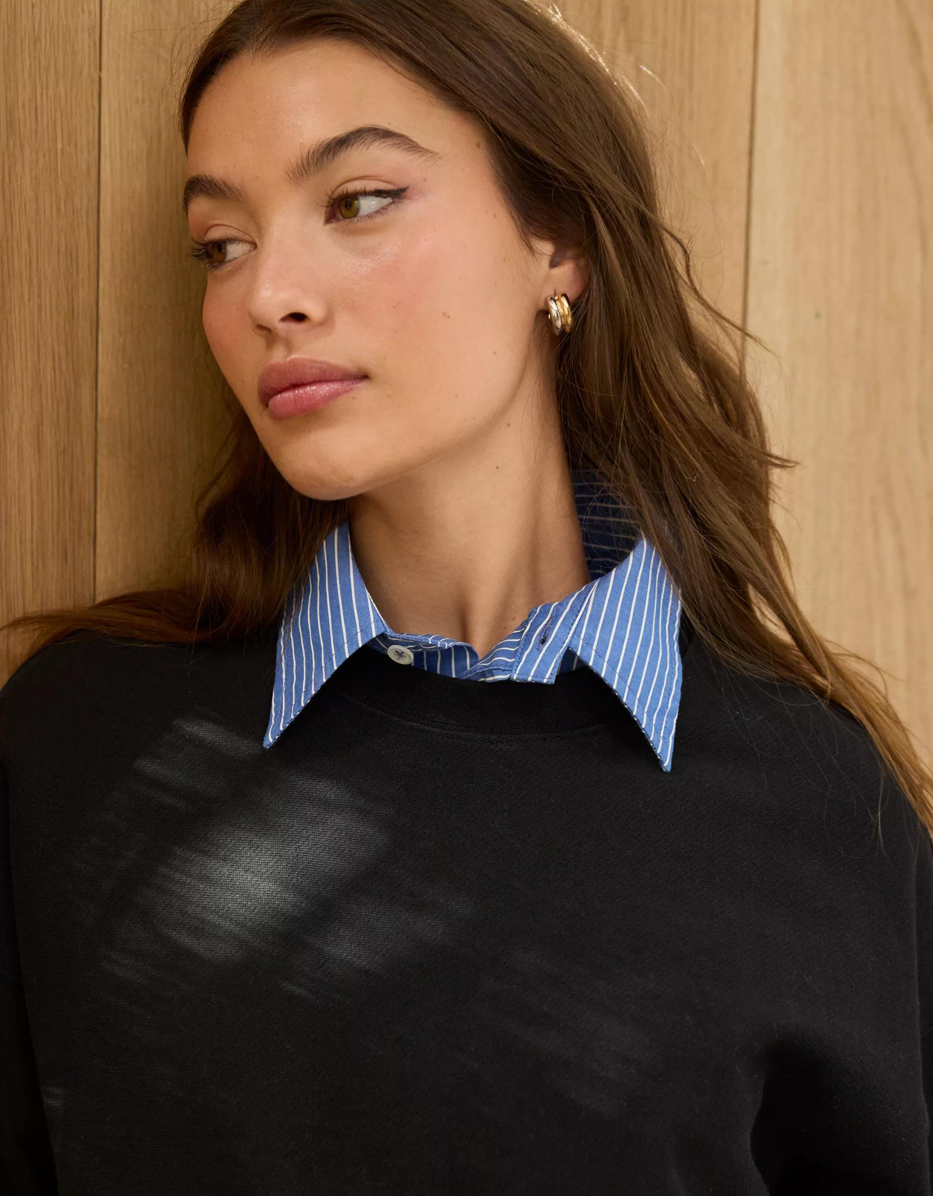 AE77 Premium Fleece Cropped Crew Neck Sweatshirt Product Image