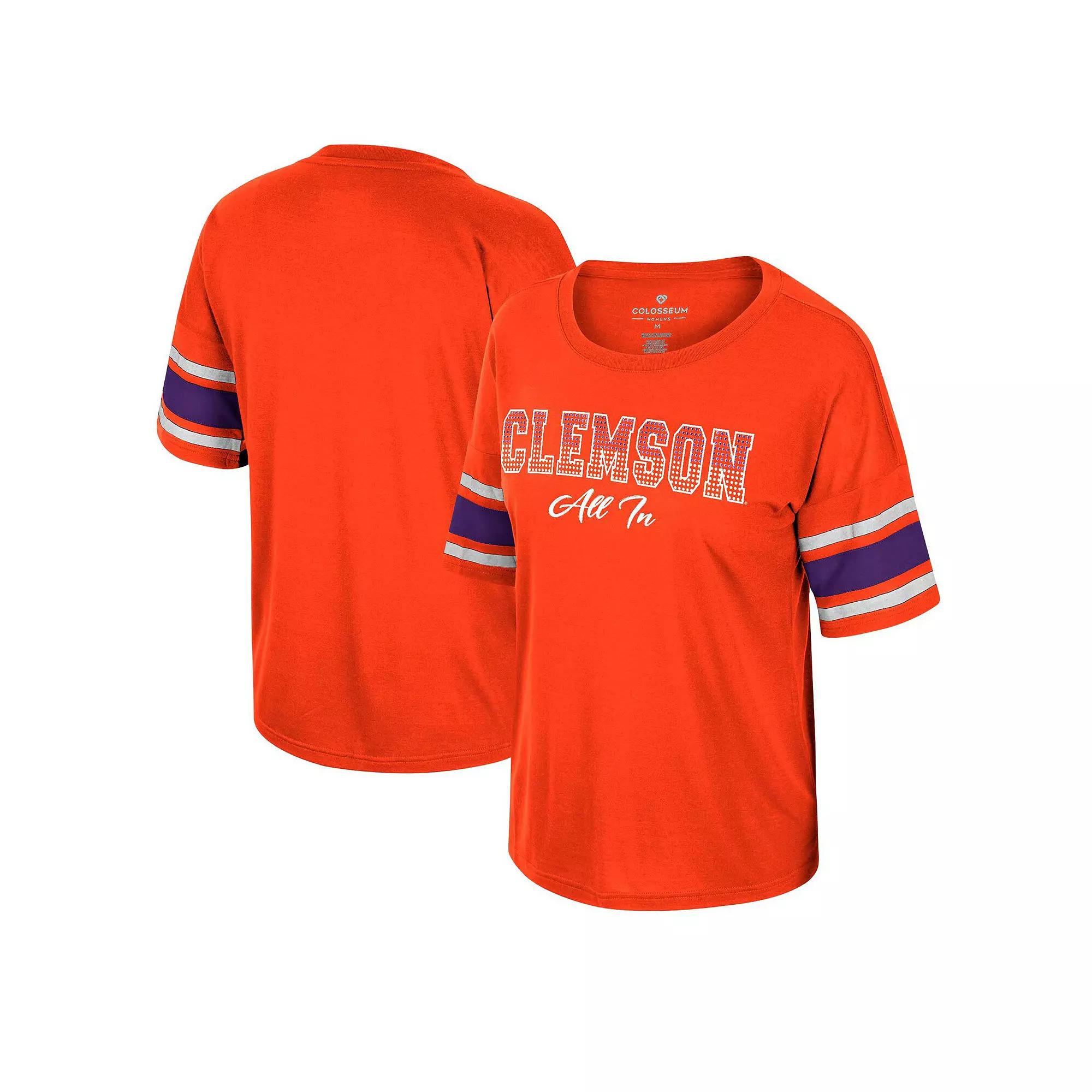 Women's Colosseum Orange Clemson Tigers I'm Gliding Here Rhinestone T-Shirt, Size: XL Product Image