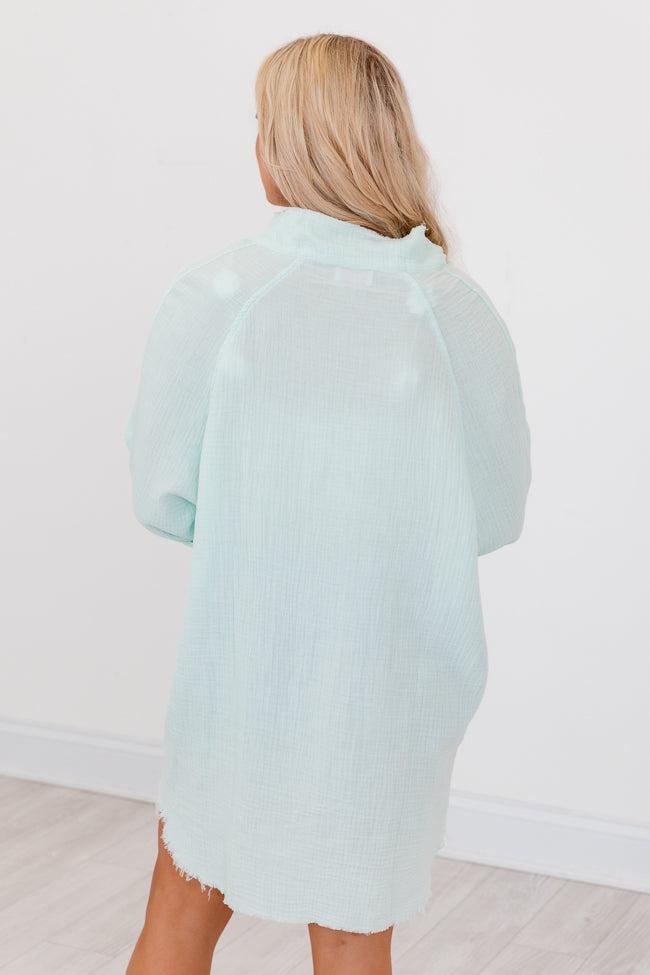 Sea Breeze Blue Gauze Button Up Dress FINAL SALE Product Image