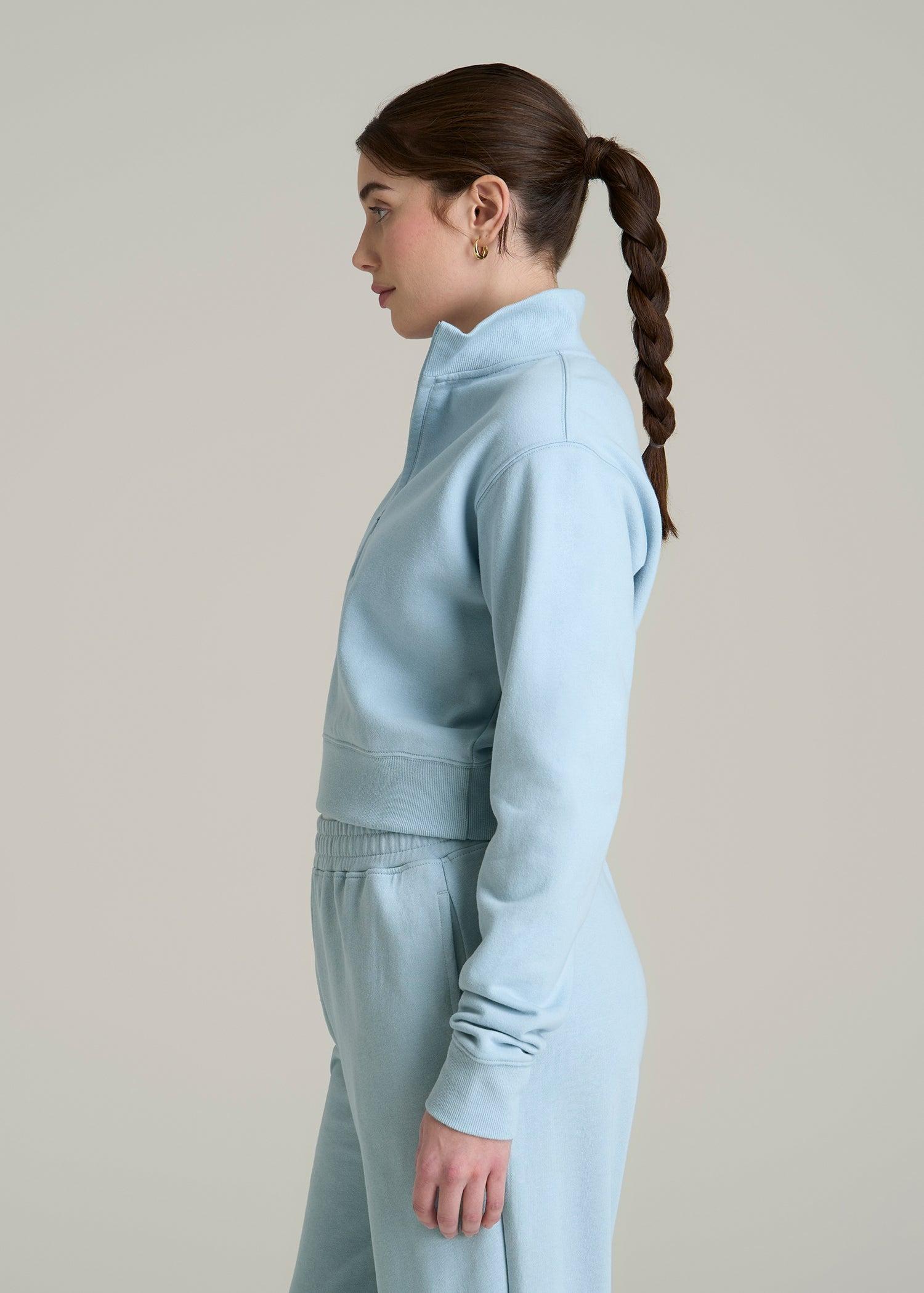Wearever 2.0 Fleece Half-Zip Cropped Sweatshirt for Tall Women in Ice Blue Female Product Image