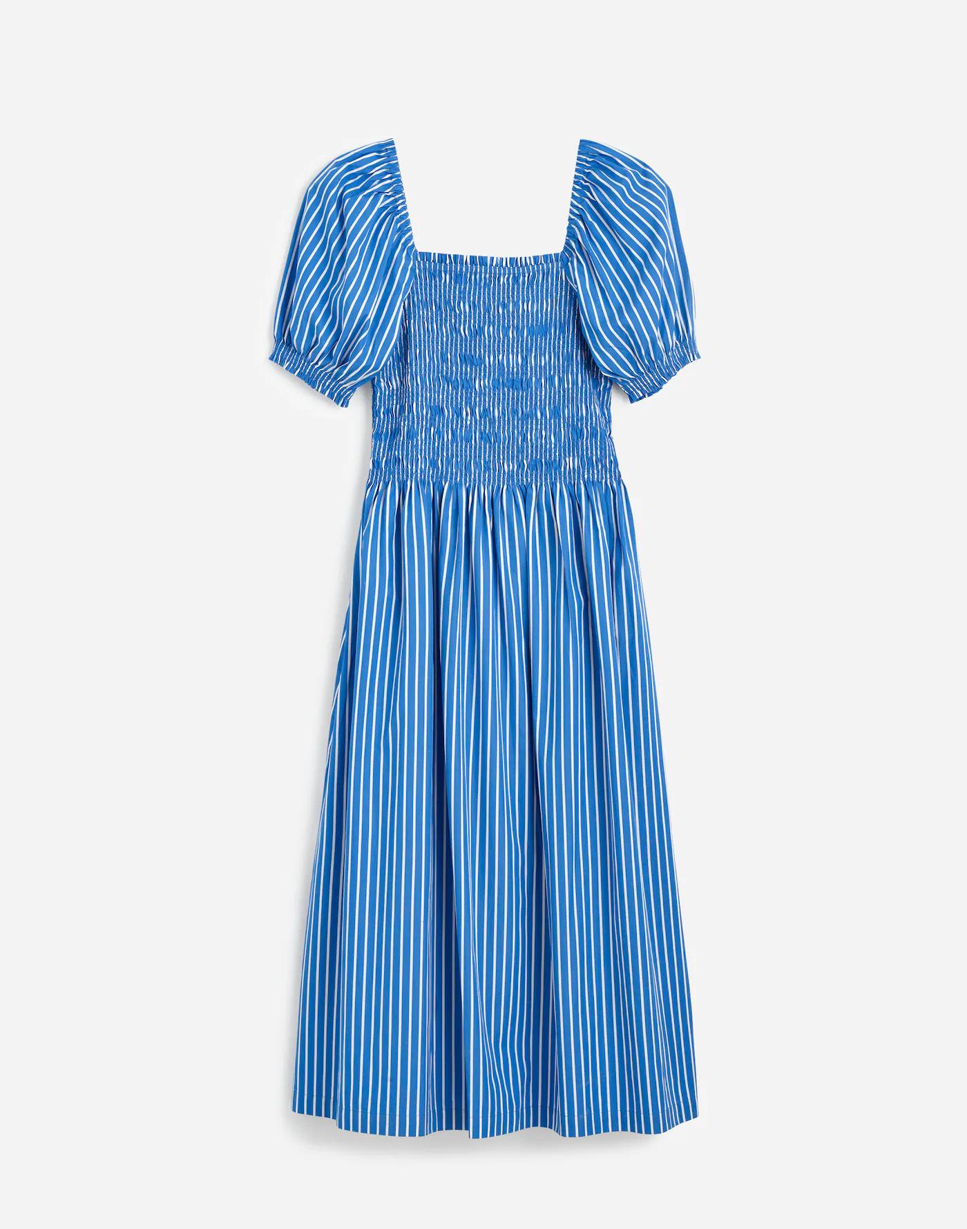 Smocked Puff Sleeve Midi Dress in Poplin Product Image