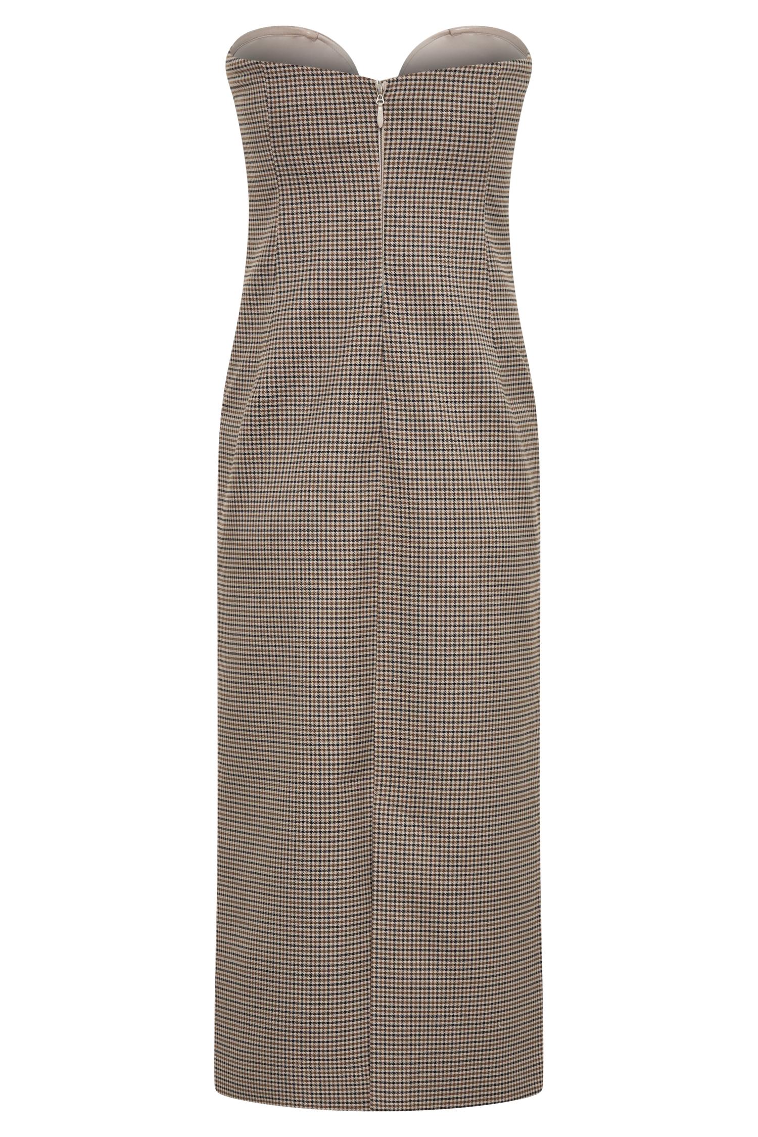 Christie Strapless Midi Dress - Tan Check Product Image