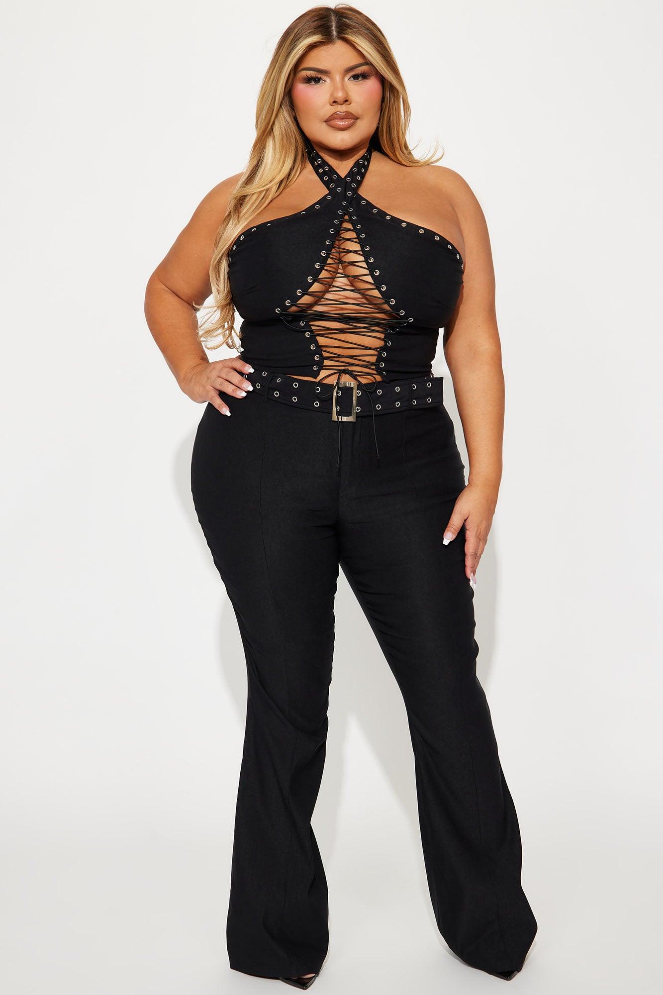Briana Lace Up Pant Set - Black Product Image