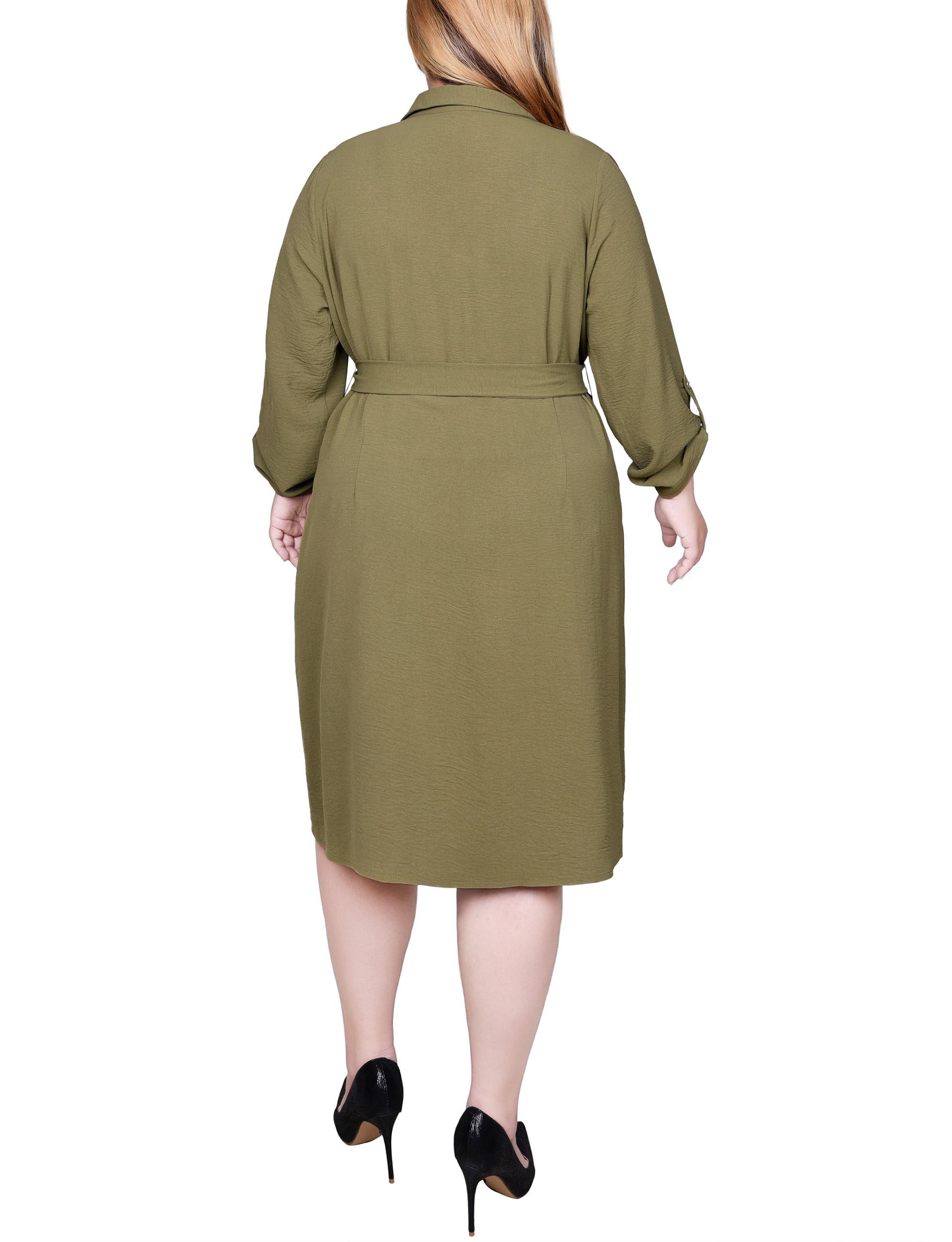 Burnt Olive Long Roll Tab Sleeve Shirtdress - Plus Product Image