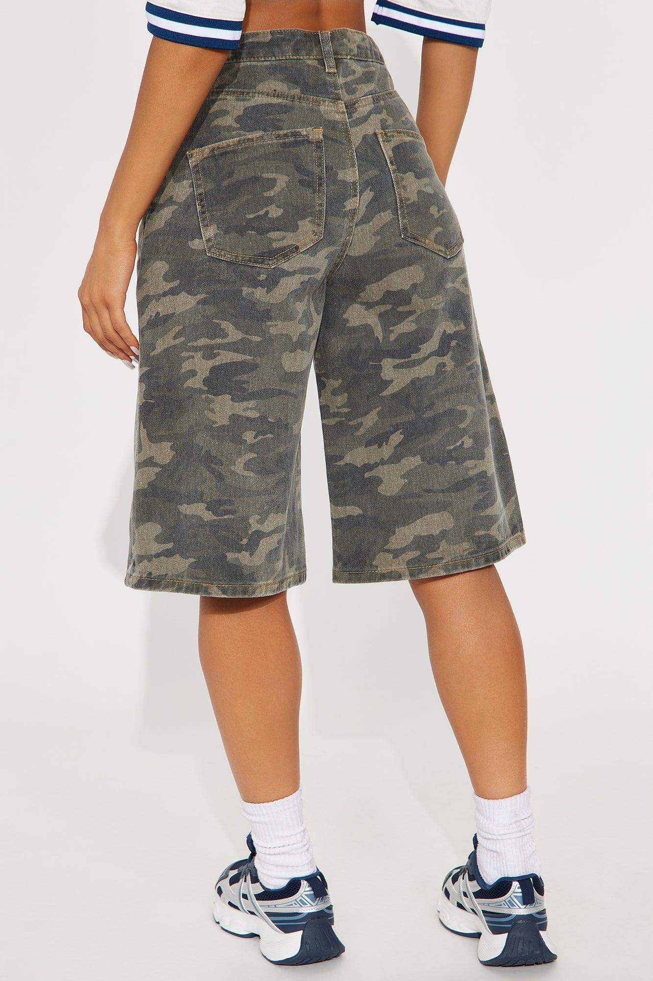 Such A Trooper Camo Denim Jorts - Olive Female Product Image