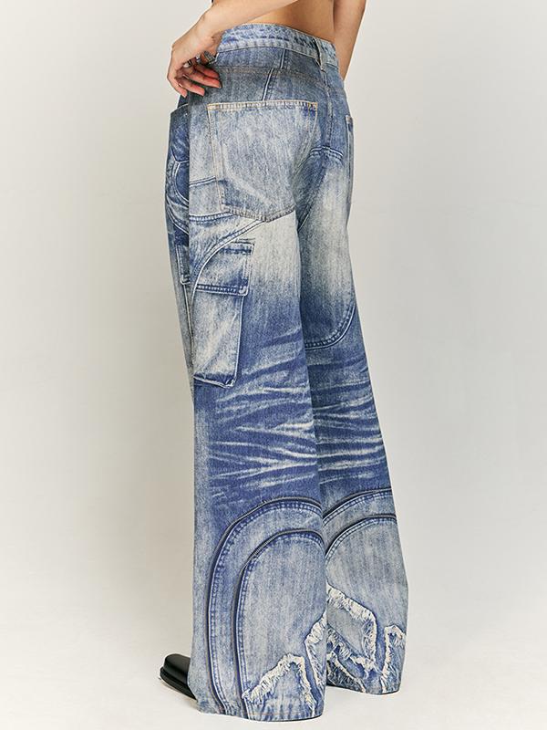 Heavyweight Jeans With Texture Splicing Prints Product Image