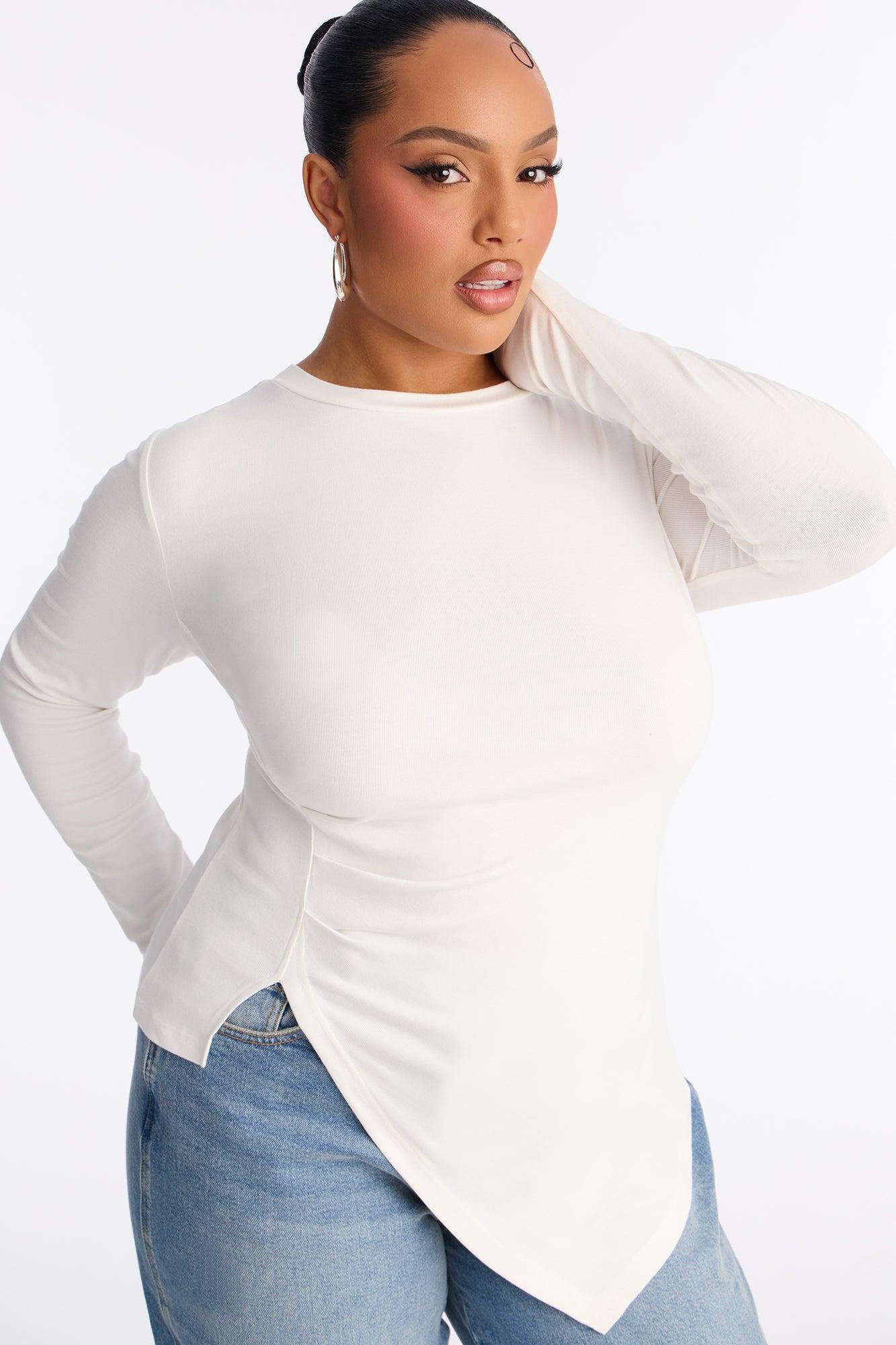 Take Control Asymmetrical Long Sleeve Top - Ivory Female Product Image