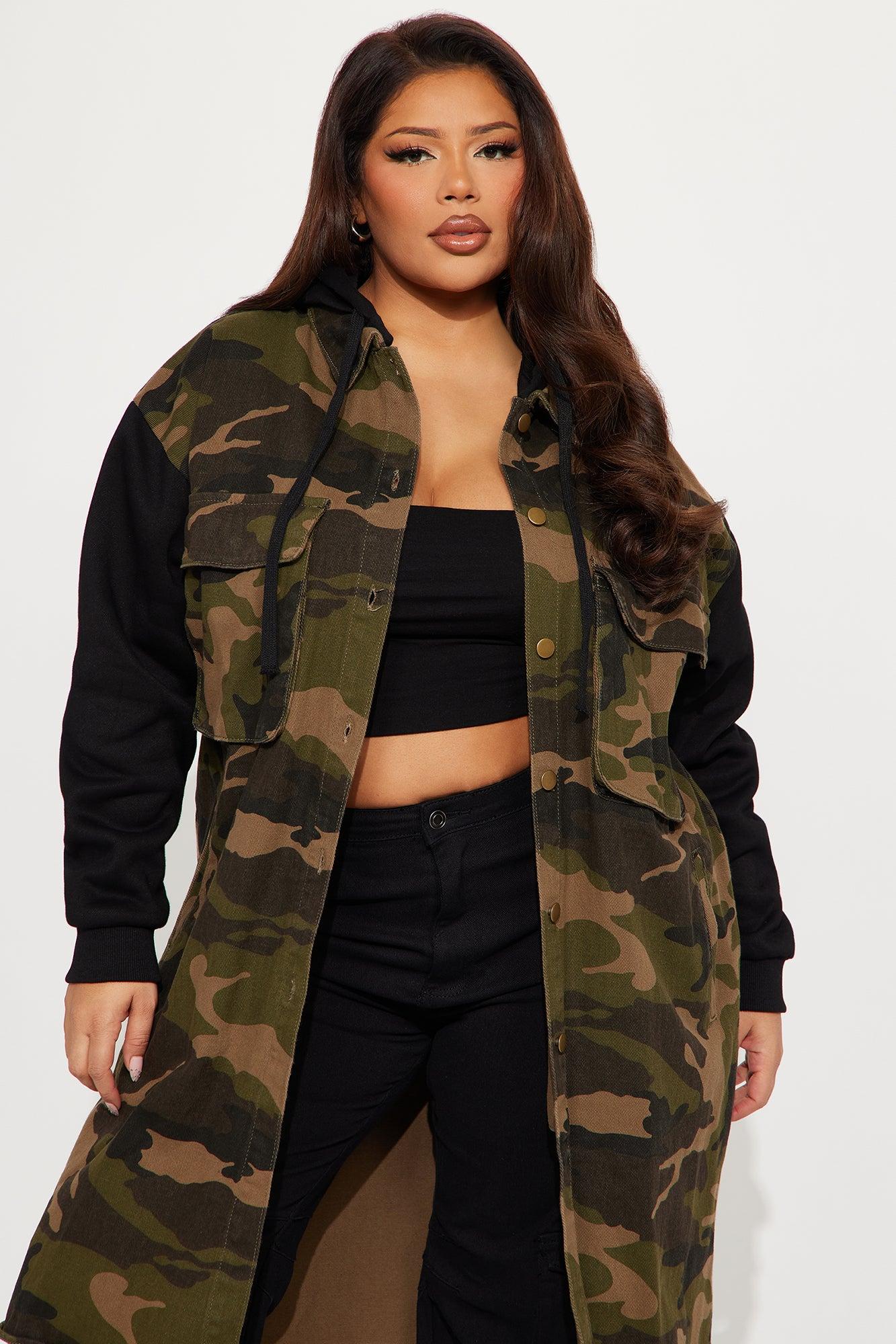 Millie Denim Camo Print Coat - Olive/combo Product Image