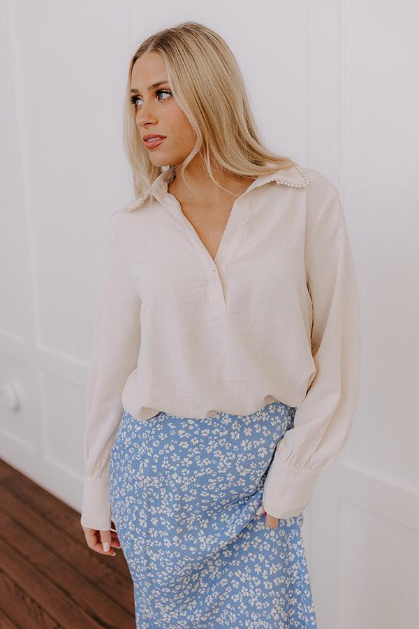 Luxe Lifestyle Pearl Embellished Top in Cream Product Image