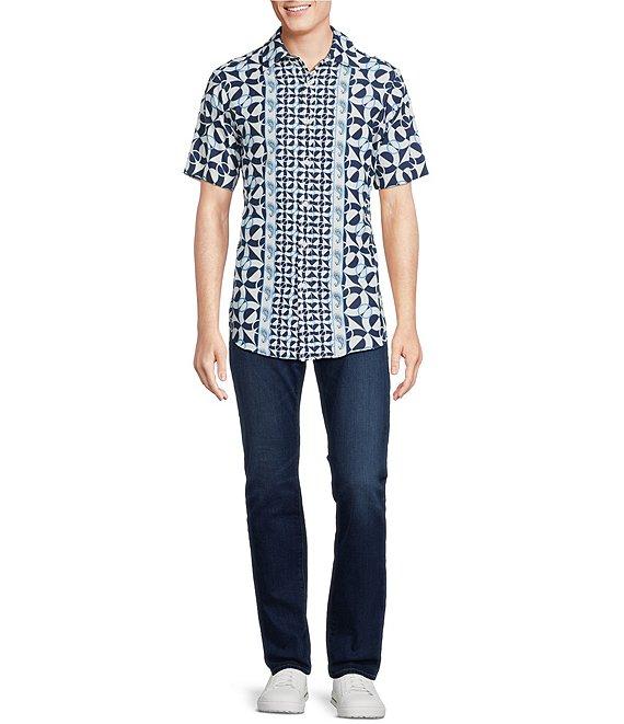 Cremieux Premium Denim Big & Tall Color Block Print Short Sleeve Woven Shirt Product Image