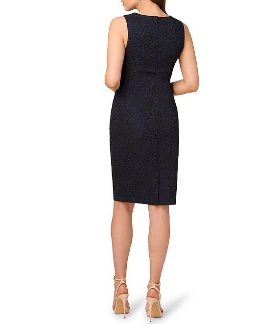 Adrianna Papell Jacquard Asymmetrical Neck Sleeveless Sheath Dress Product Image