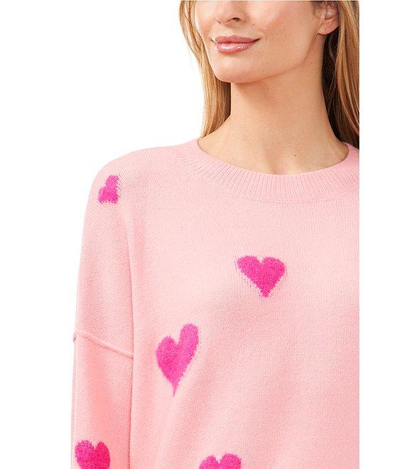 CeCe Crew Neck Long Sleeve Heart Sweater Product Image