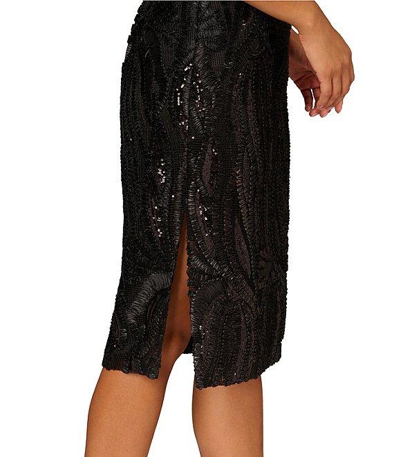 Aidan Mattox 3D Embroidered Mesh V-Neck Sleeveless Dress Product Image