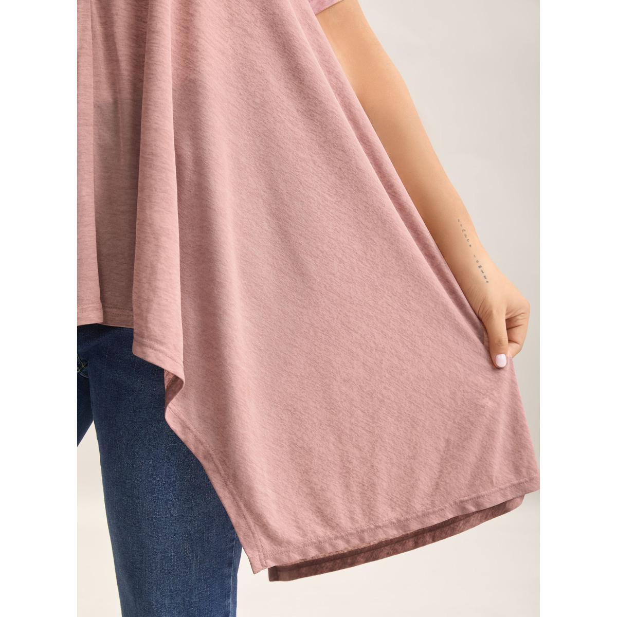 Plus Size Handkerchief Hem Plain Oversized T-Shirt Crepe Women Asymmetrical Boat Neck Loose Everyday-Casual T-shirts BloomChic 18-20/2X Product Image