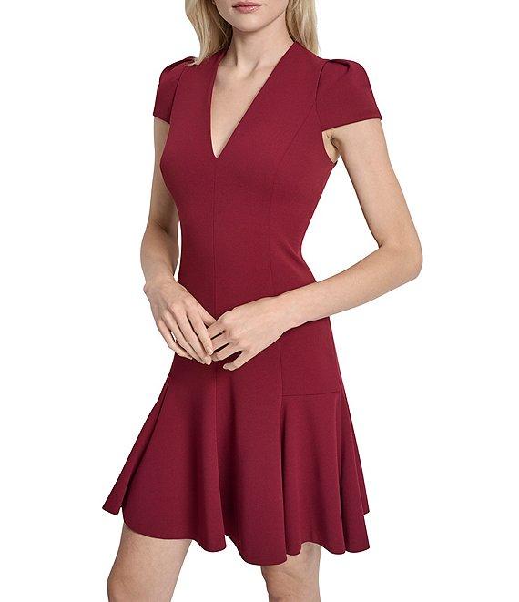 DKNY by Donna Karan Scuba Crepe Short Sleeve Fit And Flare Dress Product Image